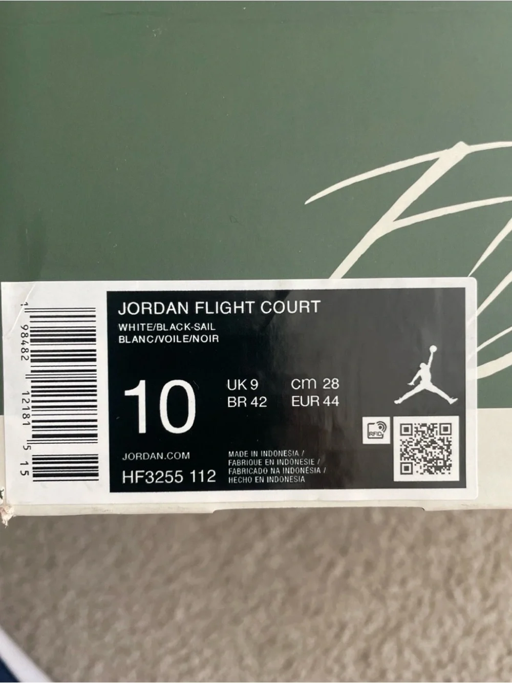 Nike Jordan Flight Court White Black Sail HF3255-112 Men’s Size 10